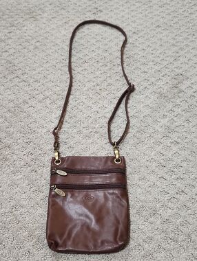 Avorio Italian Supple Brown Leather Crossbody Bag Multi-Pocket